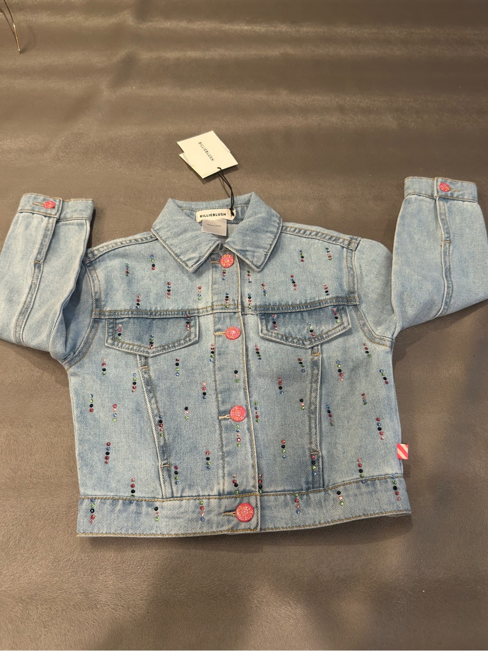 Billieblush Light Blue Denim Jacket with Multicolor Embroidery